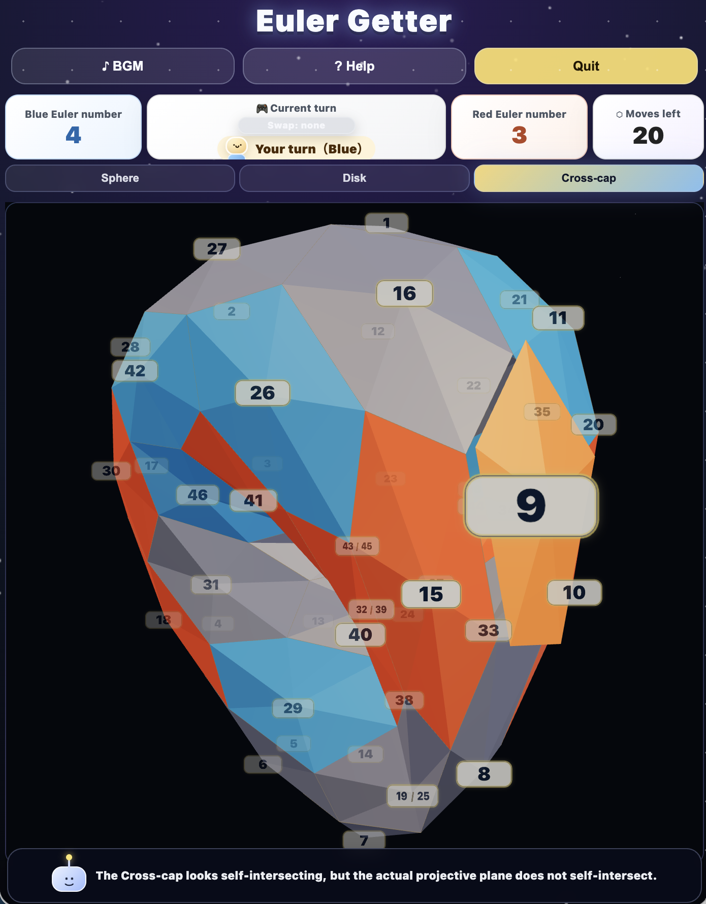 Screenshot of the new Euler Getter software, cross-cap model